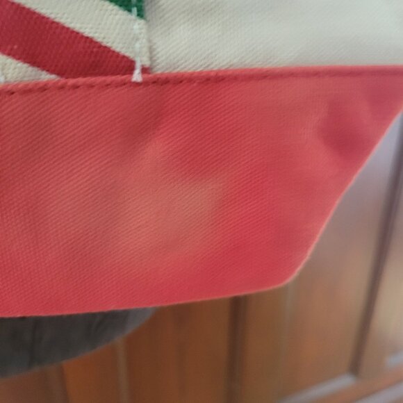 Walt Disney World Canvas Tote Bag 1971 Logo Red & Green Striped Handles Cream/Re - Picture 5 of 11